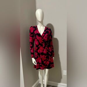 Nine West Black and Pink Floral Long Sleeve Dress